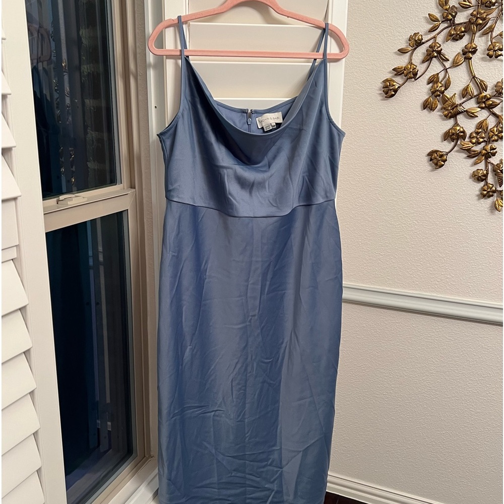 BHLDN Cali Satin Charmeuse Midi Dress Blue Draped